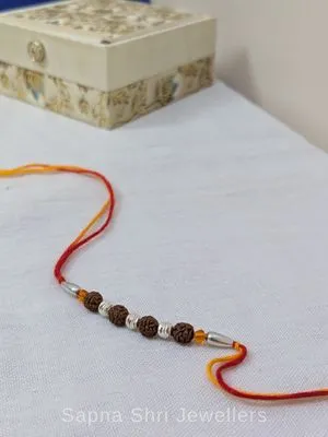 925 Silver Rudraksha Beads Rakhi with Traditional Mauli Thread 925 Silver Rudraksha Beads Rakhi with Traditional Mauli Thread