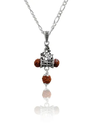 Om Trishul Damru Silver Pendant for Men And Women