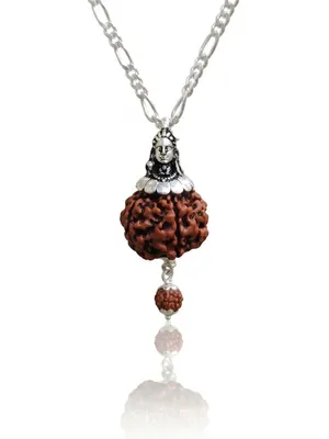 Shiv Rudraksha Pendant with Mahadev Face Silver Locket Shiv Rudraksha Pendant with Mahadev Face Silver Locket
