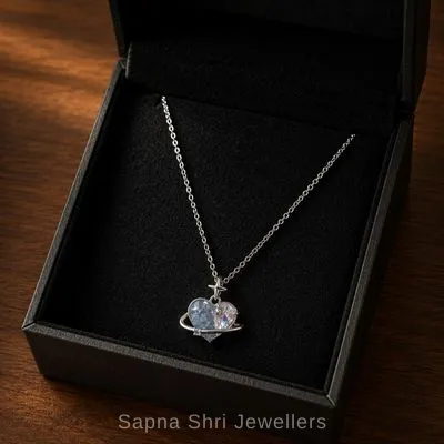 925 Sterling Silver Planet Heart Chain Pendant with Zircon Stones