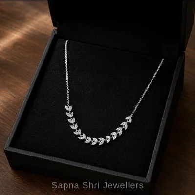 Leaf Vine Zircon Silver Necklace for Women