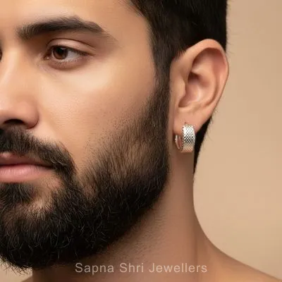 Silver Diamond Texture Hoops