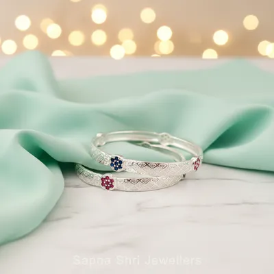 Floral Bloom Silver Bangles