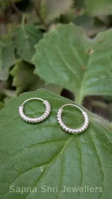 925 Silver Textured Bali Hoop Earrings